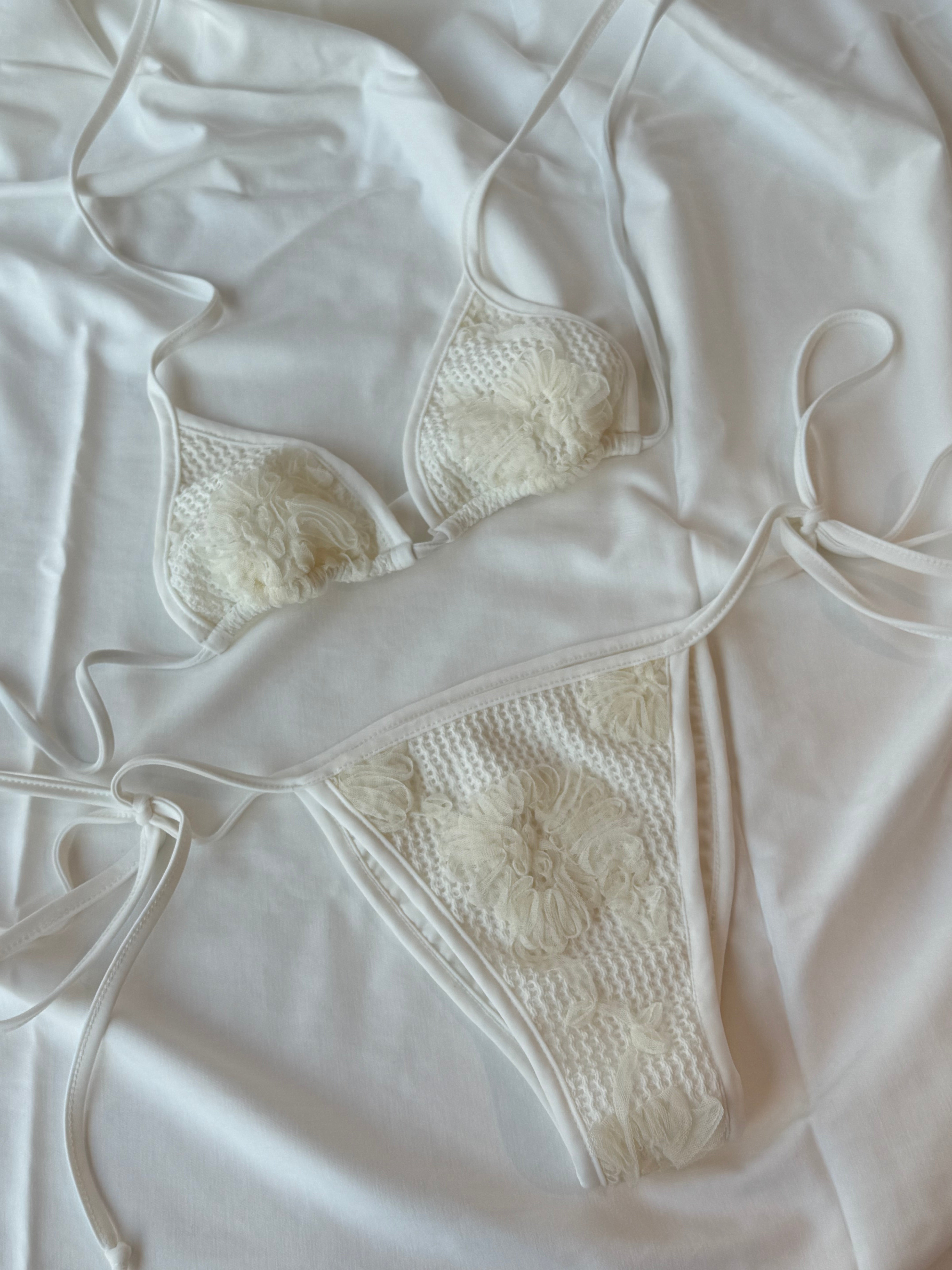 Mira White Knit String Bikini Bottom - Set Studio